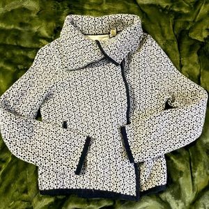 Change of the Moon Womens Sweater Moto Zip Black and White Pattern